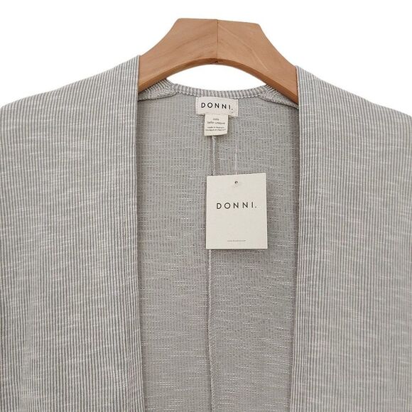 Donni Sandwash Open Cardigan Womens One Size Gray Ribbed Long Sleeve Casual - Picture 2 of 11